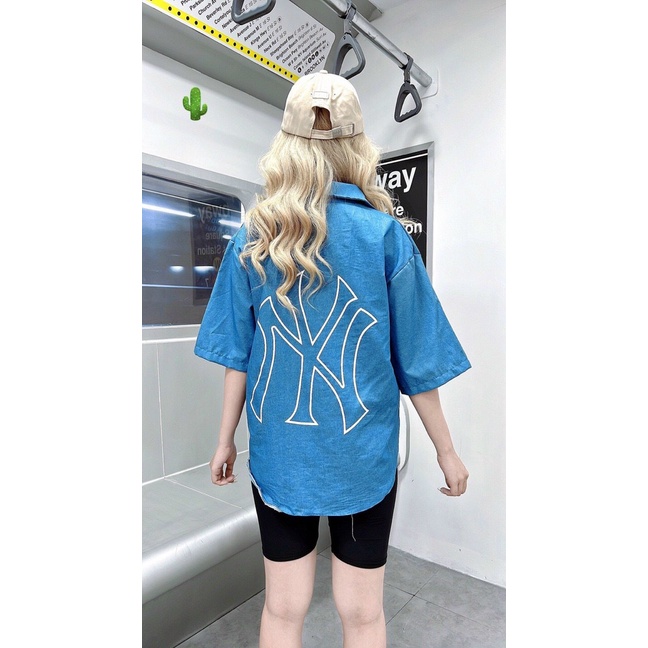 áo sơ mi form rộng tay ngắn chữ n y lưng cá tính p