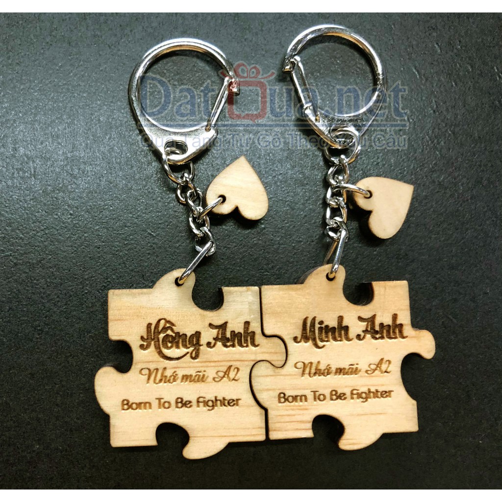 Móc Khóa Gỗ Khắc Tên Theo Yêu Cầu Hình Mảnh Ghép