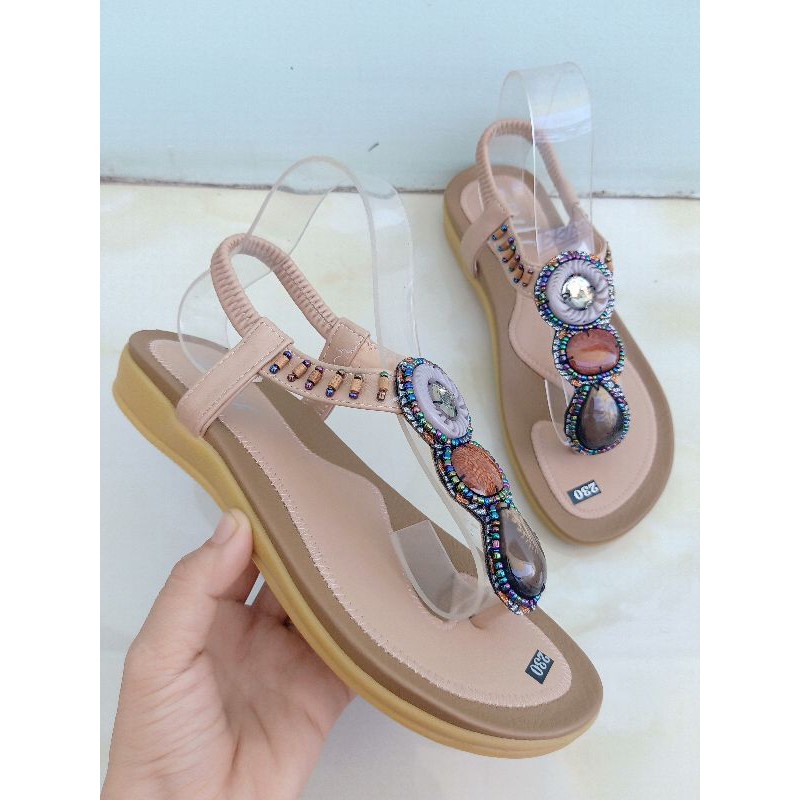 Sandal xỏ ngón MAILIAA 001 quai kẹp đính đá thổ cẩm