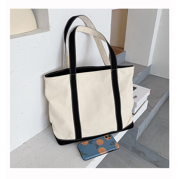 Túi tote vải canvas, Túi Vải Canvas Có Khóa Kéo, Vải Dày, Đựng Vừa Laptop, A4, Tài Liệu, Mã CL-021