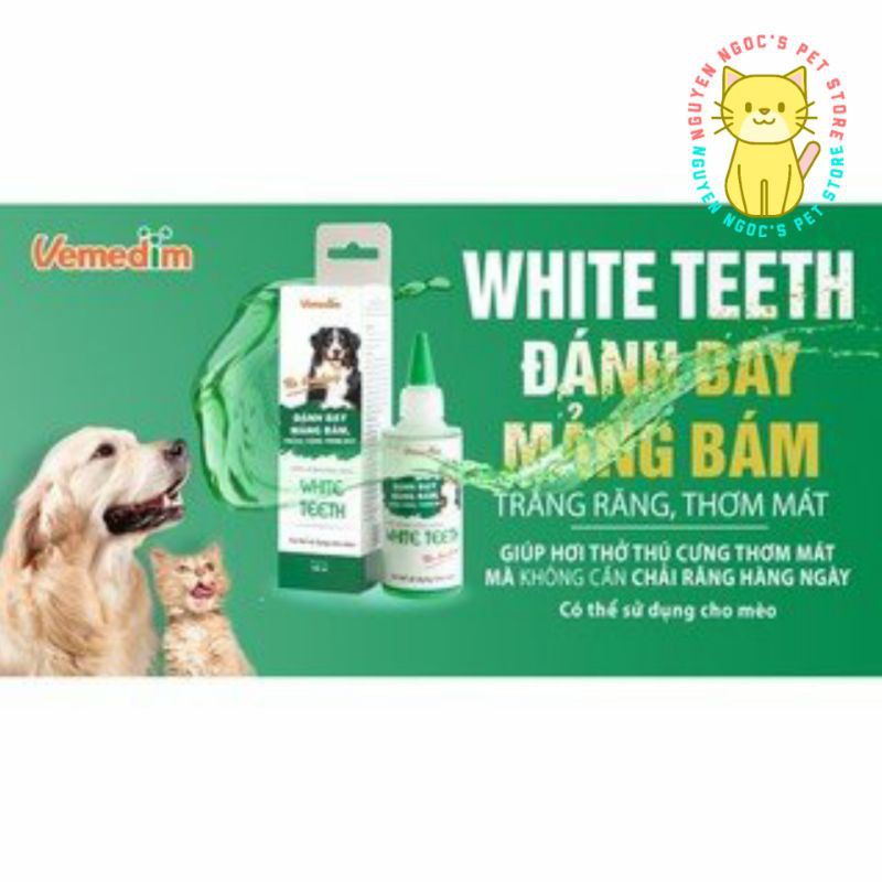 Nước súc miệng đánh bay mảng bám, trắng răng, thơm mát dùng cho CHÓ MÈO VEMEDIM WHITE TEETH 100ml