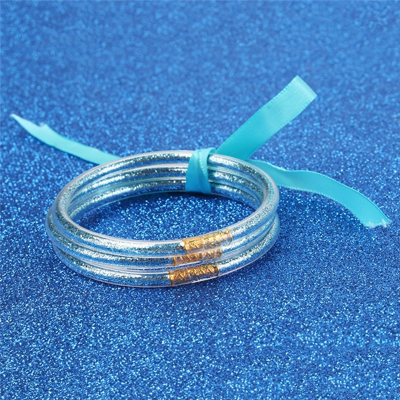 Fashion Multilayer Silicone Jelly Glitter Powder Bangles Ribbon Bracelet