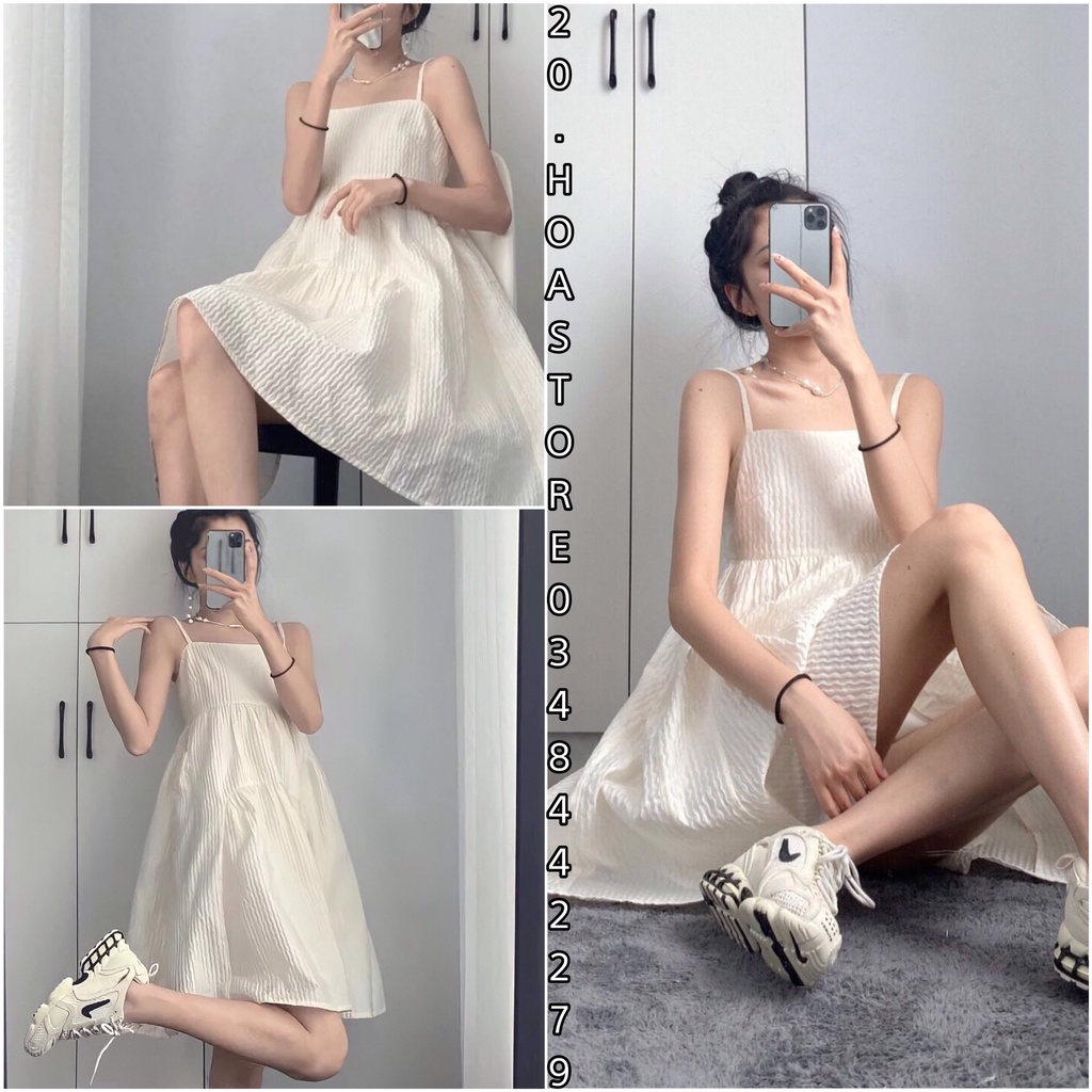 VÁY 2 DÂY TRẮNG DÁNG NGẮN KIỂU BABYDOLL - ĐẦM SUÔNG XÒE 2S MẶC Ở NHÀ CÔNG CHÚA