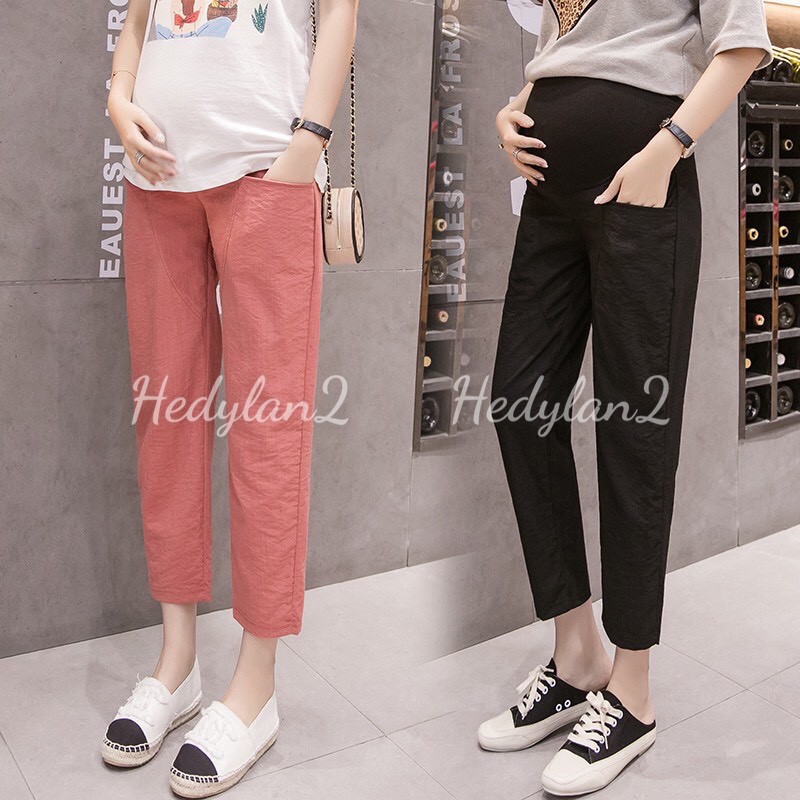 Quần Bầu Baggy Công Sở chất Đũi siêu đẹp có đáp bụng và chun chỉnh cho mẹ Bầu QB8587