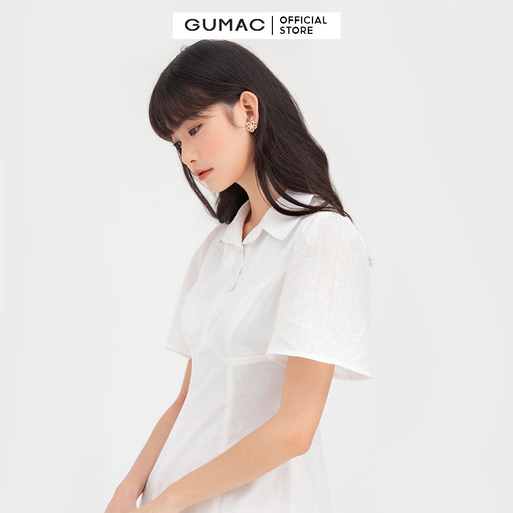 Đầm xòe nữ màu trắng cổ bẻ GUMAC DB725 thanh lịch trẻ trung, hai lớp | BigBuy360 - bigbuy360.vn
