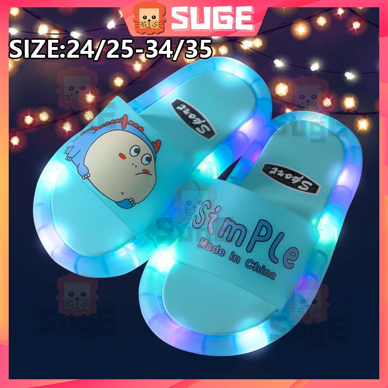【Suge】Dép Đi Trong Nhà Đế Mềm Chống Trượt In Hình Khủng Long Dạ Quang Thời Trang Mùa Hè Cho Bé Trai Và Gái