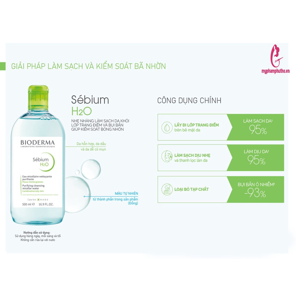 Nước tẩy trang Bioderma Sebium 500ml , tẩy trang Bioderma cho da dầu mụn - Ngọc Diệp cosmetics