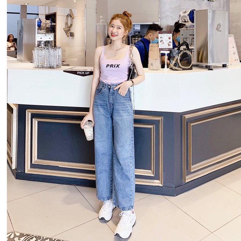 Quần Jeans Nữ Simple Jeans Lưng Cao Dáng Suông Ống Rộng Ulzzang Quảng Châu (JDVB)