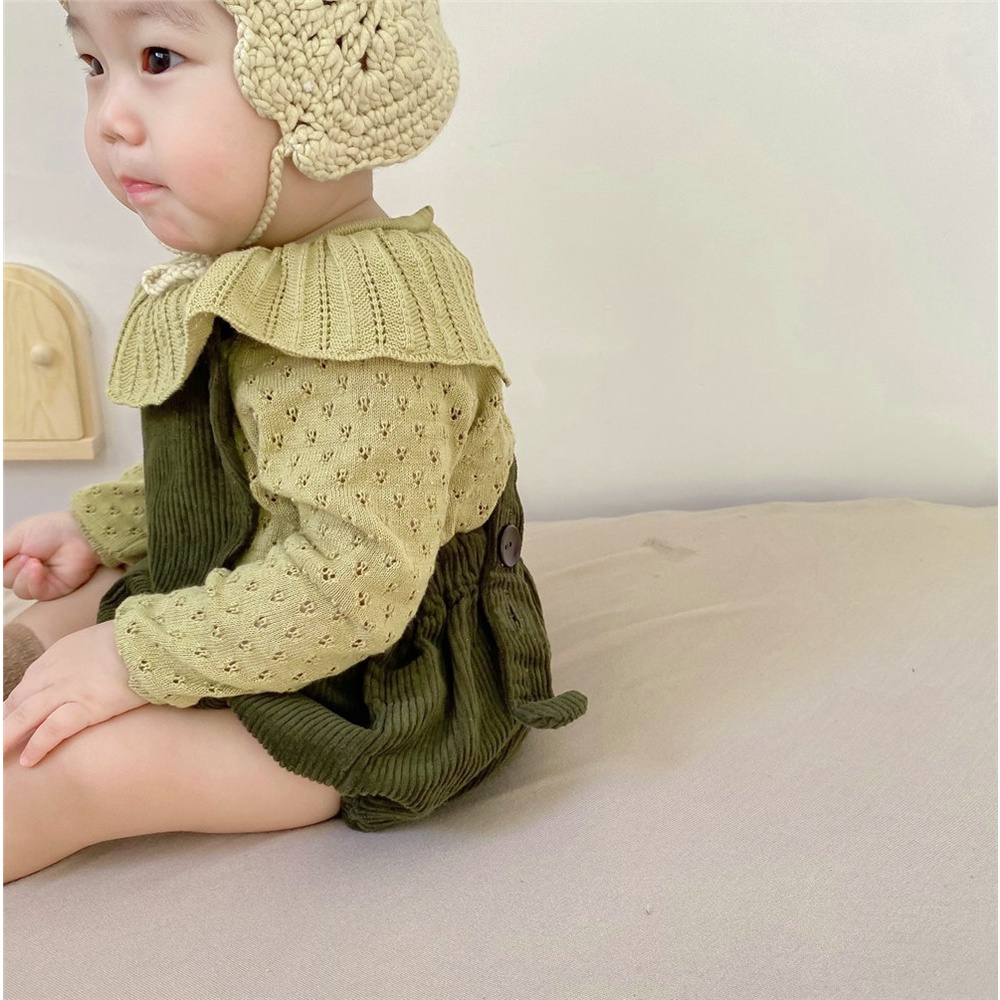 Áo Sweater Dệt Kim Phối Bèo Thời Trang Mùa Đông Cho Bé 0-2 Tuổi