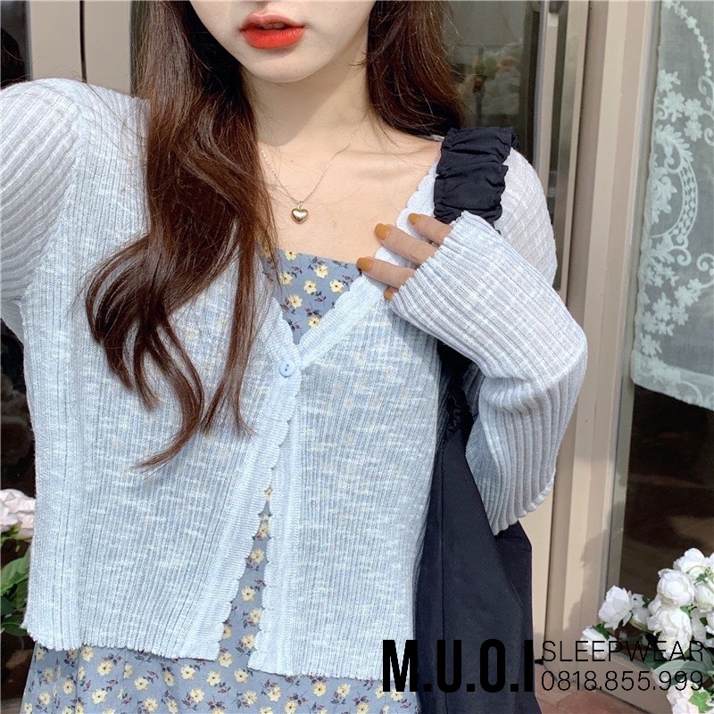 Áo khoác len cardigan dáng croptop mỏng 1 cúc ( khuy) dáng Hàn Quốc A23