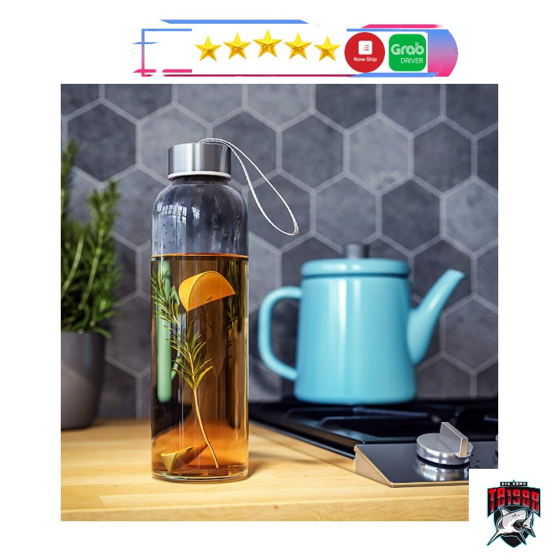 Chai thủy tinh đựng nước, chai thủy tinh đựng nước ép trái 500ml có nắp đậy và dây xách