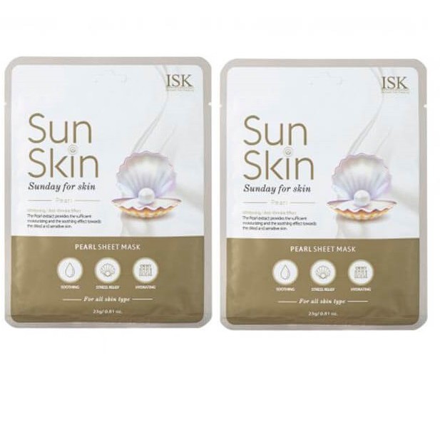 Combo 2 Đắp Mặt Nạ Ngọc Trai Dưỡng Trăng Da Beauskin ISK SUNSKIN PEARL SHEET MASK Hàn quốc 23g/ Gói