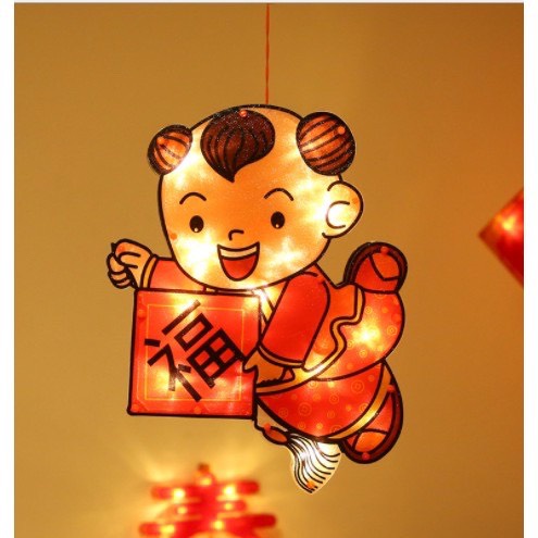 ĐÈN LED TRANG TRÍ TẾT TREO TƯỜNG hình thần tài, cậu bé, cô bé, chữ PHÚC thích hợp dán cửa , dán kính tiệm , quán ăn,.