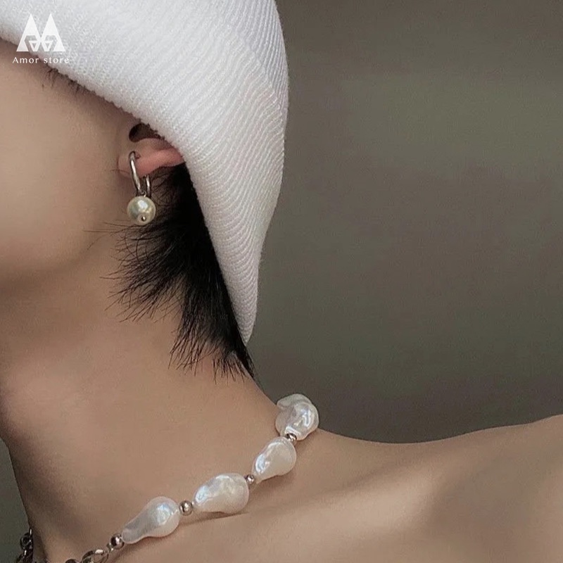 Bông Tai Đính Ngọc Trai Phong Cách hip hop Thời Trang Cho Nam Và Nữ