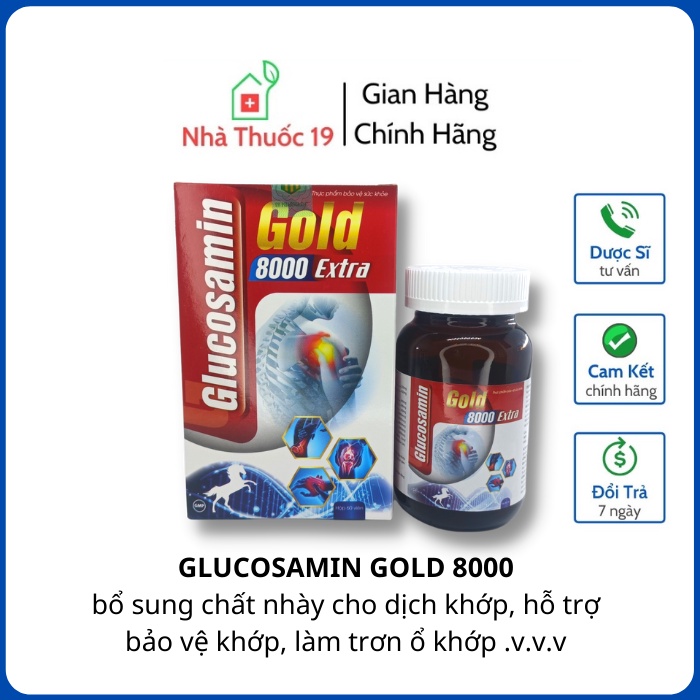 GLUCOSAMIN GOLD 8000 EXTRA hỗ trợ bảo vệ khớp, bổ sung chất dịch nhày và làm trơn ổ khớp (Hộp 60 viên)