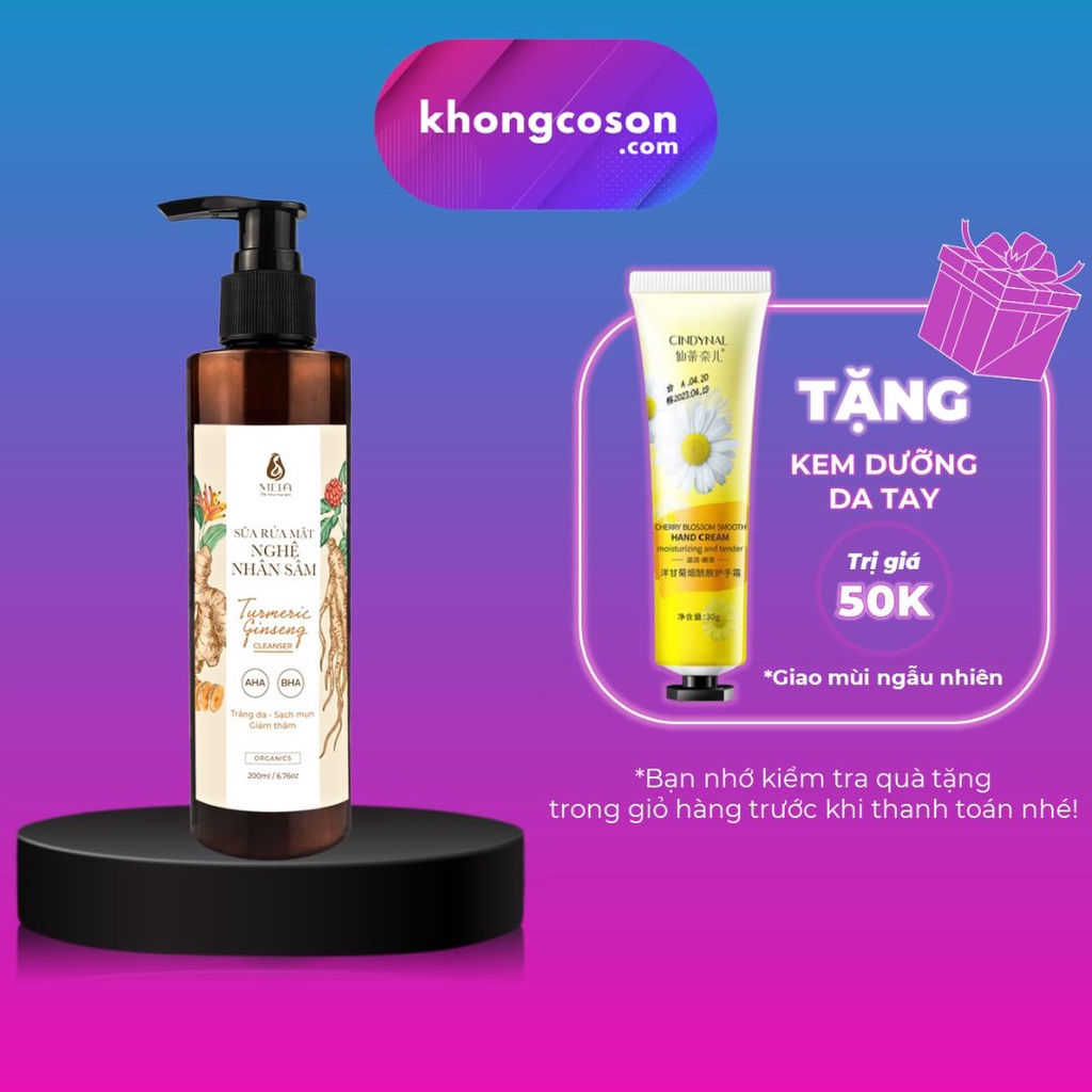 Sữa Rửa Mặt Nghệ Nhân Sâm Mela Làm Sạch Giảm Mụn Giảm Thâm Turmeric Ginseng Cleanser 200ml - Khongcoson