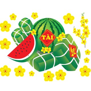 Decal trang trí tết BÁNH DƯA TÀI LỘC MẪU 11 (kèm họa tiết nổi)