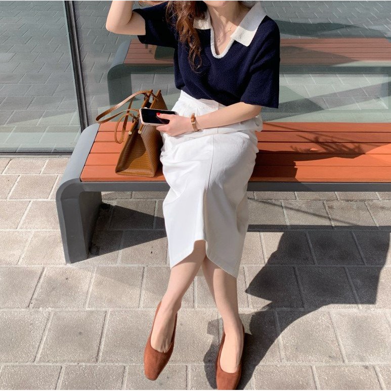 Áo Sweater Tay Ngắn Cổ Polo Phong Cách Hàn Quốc | BigBuy360 - bigbuy360.vn