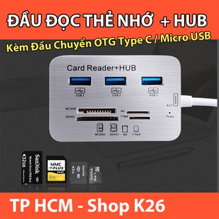 Hub chia cổng usb3.0 kiêm đầu đọc thẻ nhớ ms duo, sd, m2, tf