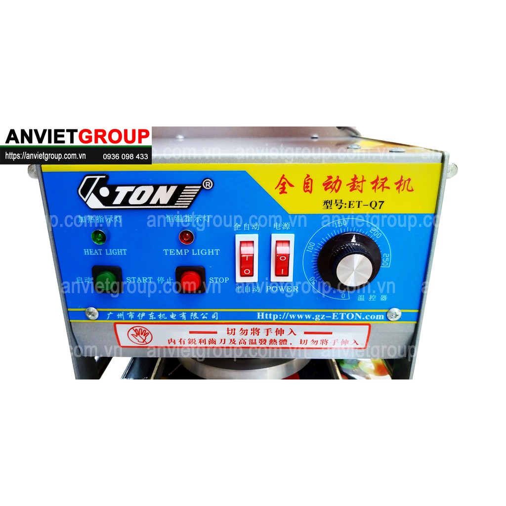 Máy dán ép dập đậy đóng nắp miệng ly cốc trà sữa, trà chanh, cafe, sữa chua, nước ép tự động hoàn toàn Eton Q7