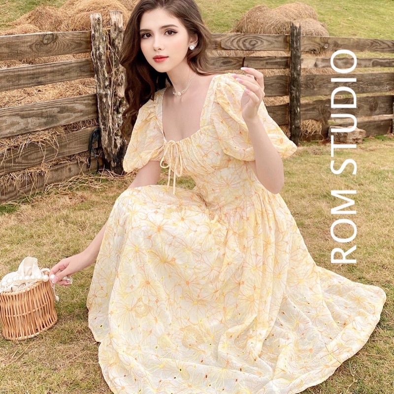 Đầm dài hoa nhí tay bồng Alice dress