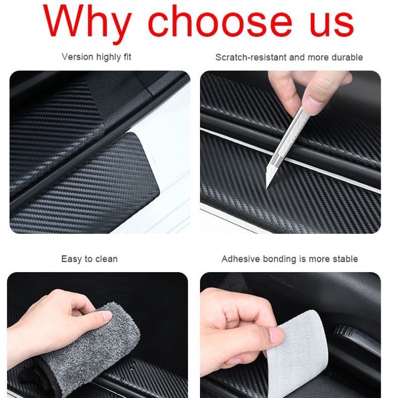 Bộ 4 miếng dán bảo vệ bậc chân xe ô tô sợi carbon, decal chống trầy xước bậc chân xe ô tô có logo theo hãng xe