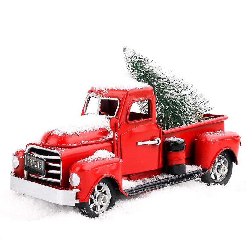 Đồ trang trí xe tải màu đỏ phong cách cổ điển dùng trang trí Giáng Sinh