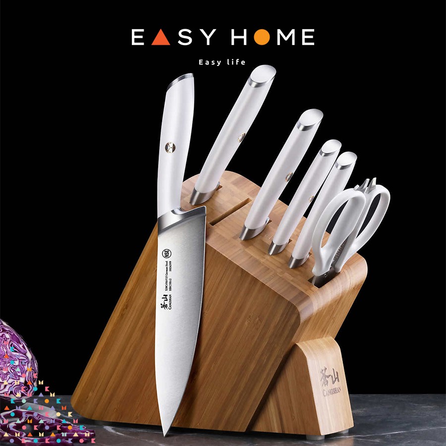 Dao Bếp Thép ĐỨC  CANGSHAN L1 Series - 7 Piece German Steel Forged Knife Set Thép Đức Chính Hiệu