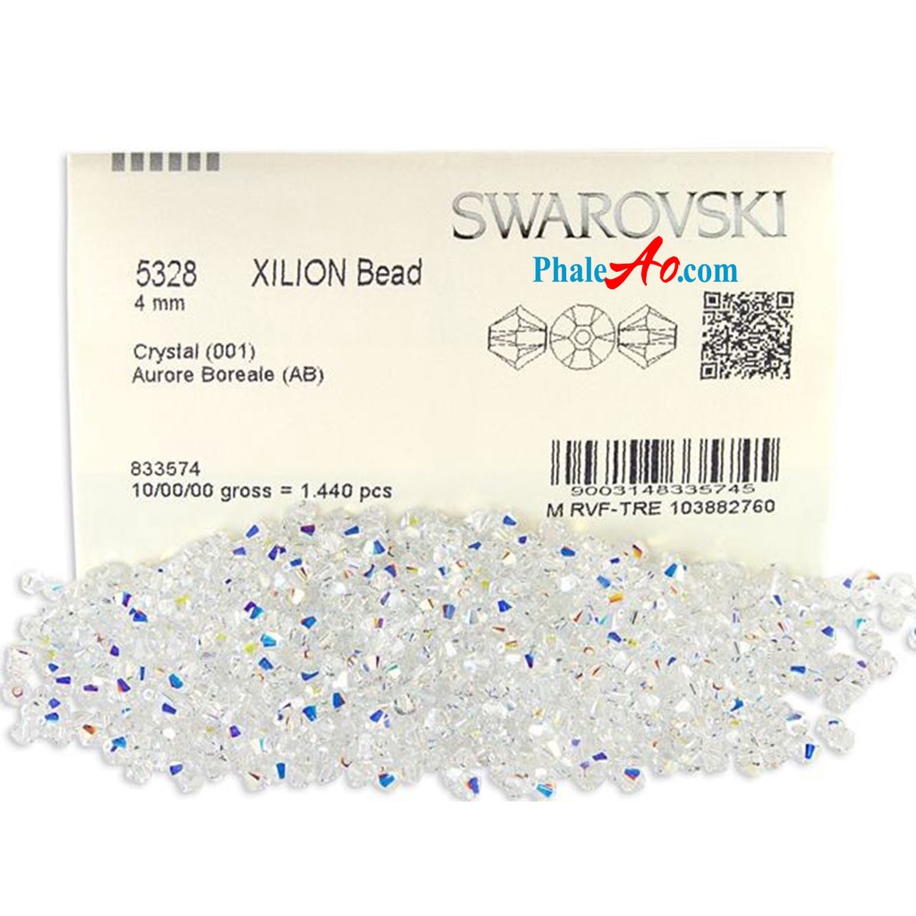 Vòng cổ pha lê Swarovski hạt nón xilion crystal bead 5328 001AB, khóa bạc 925 - PhaleAo, trang sức NVJ