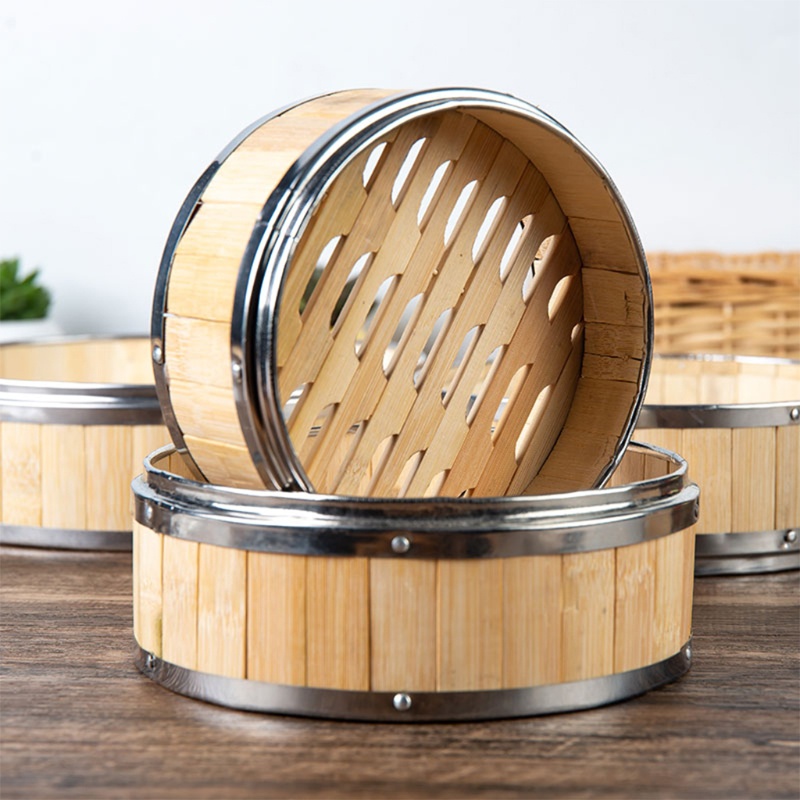 1 Nồi Hấp Bánh Bao Bằng Tre Có Nắp Inox Tiện Dụng Cho Nhà Bếp