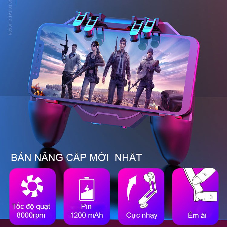 Tay cầm chơi game tản nhiệt điện thoại SIDOTECH Memo AK88 có quạt tản nhiệt bắn PUBG / FREE FIRE / ROS kết nối 6 ngón