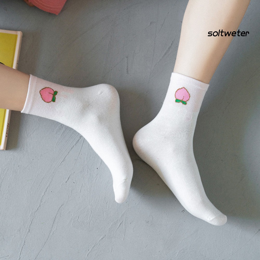 Vớ Cotton Cổ Cao Họa Tiết Trái Cây Xinh Xắn