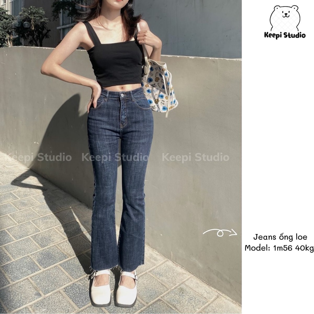 Quần Jean Ống Loe Nữ Cạp Cao Cắt Gấu Hàng Cao Cấp Tím Than LY08.64