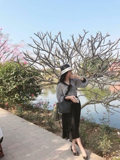 Áo voan cổ nơ nhung