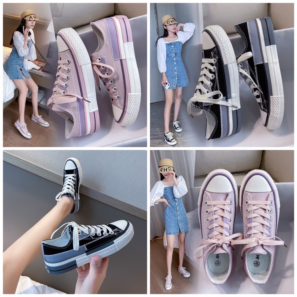 Giày CV Thấp Cổ Phối Màu Full Box, giày ulzzang thể thao bata vải canvas đế bằng