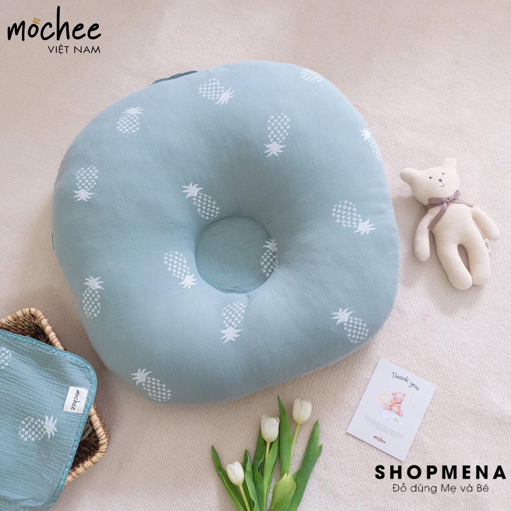 Gối Chống Trào Ngược MOCHEE Chất Vải 100% Cotton Và Bông Microfiber Mềm Mại Giúp Con Không Dặc, Trớ