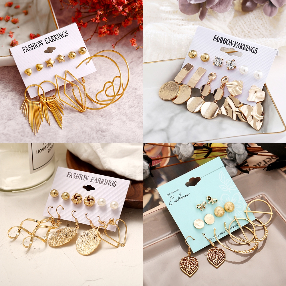 Set 6 đôi khuyên tai AY phong cách Bohemian thời trang cho nữ