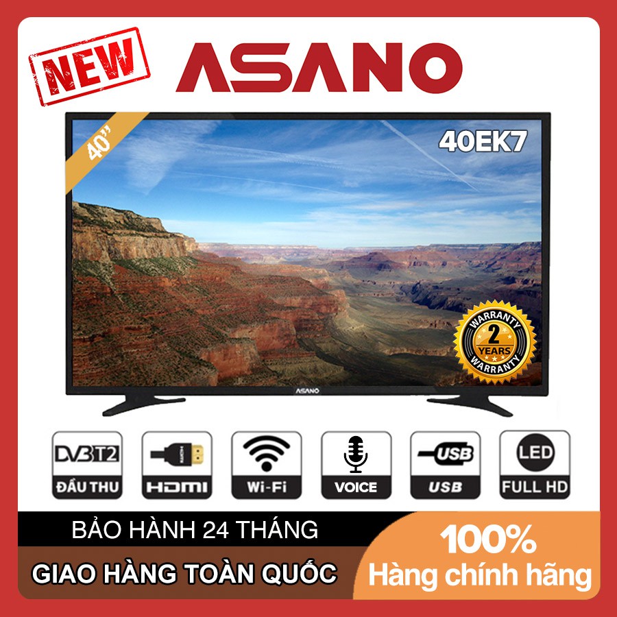 Smart Voice Tivi Asano 40 inch Full HD 40EK7 Android, Tìm kiếm giọng nói, DVB-T2, Wifi, Tivi Giá Rẻ - Bảo Hành 2 Năm