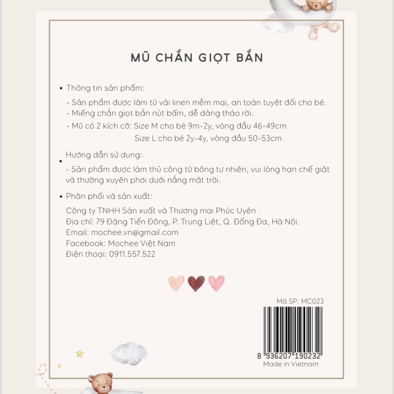 Mũ vành Mochee chắn giọt bắn cho bé - Monnie Kids