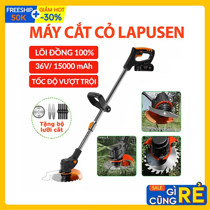 Máy cắt cỏ, tỉa cành cầm tay LAPUSEN 2 pin khủng 15 cell, Tặng kèm 8 lưỡi