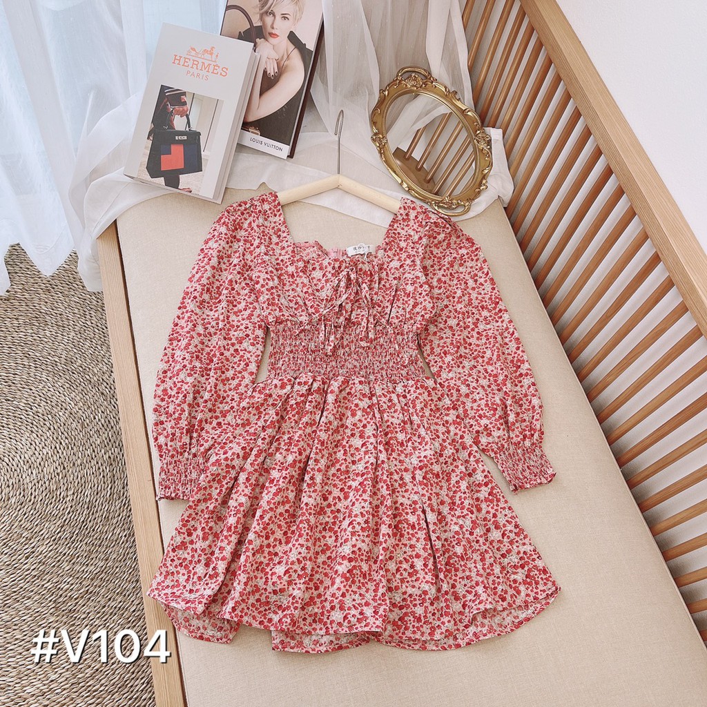 VÁY HOA NHÍ CHUN EO CỔ VUÔNG XINH DÁNG NỮ V104 | BigBuy360 - bigbuy360.vn