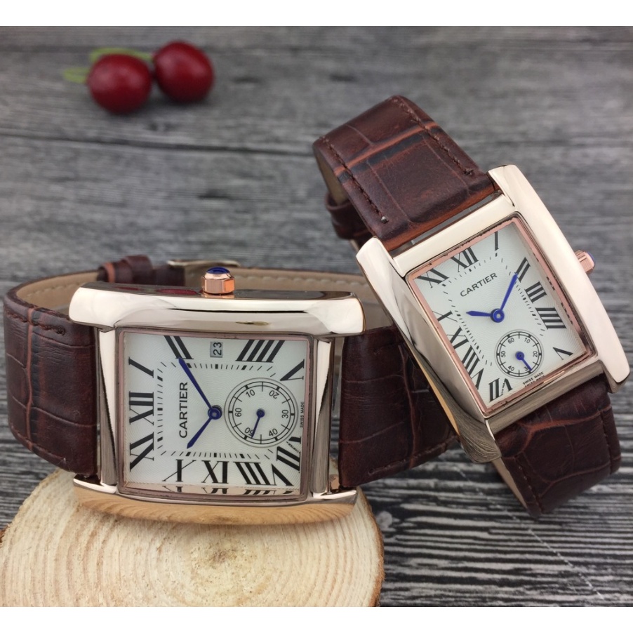 Đồng Hồ Quartz Mặt Vuông Với Dây Đeo Da