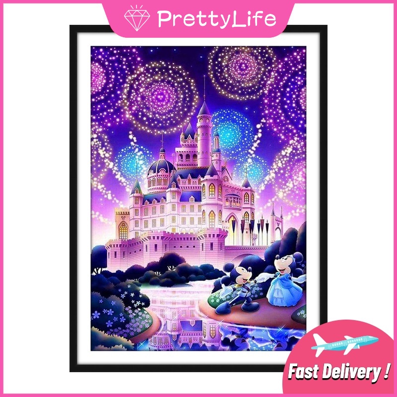 Bộ Tranh Đính Đá Diy Hình Lâu Đài / Vuông Phản Quang Kích Thước 30x40cm