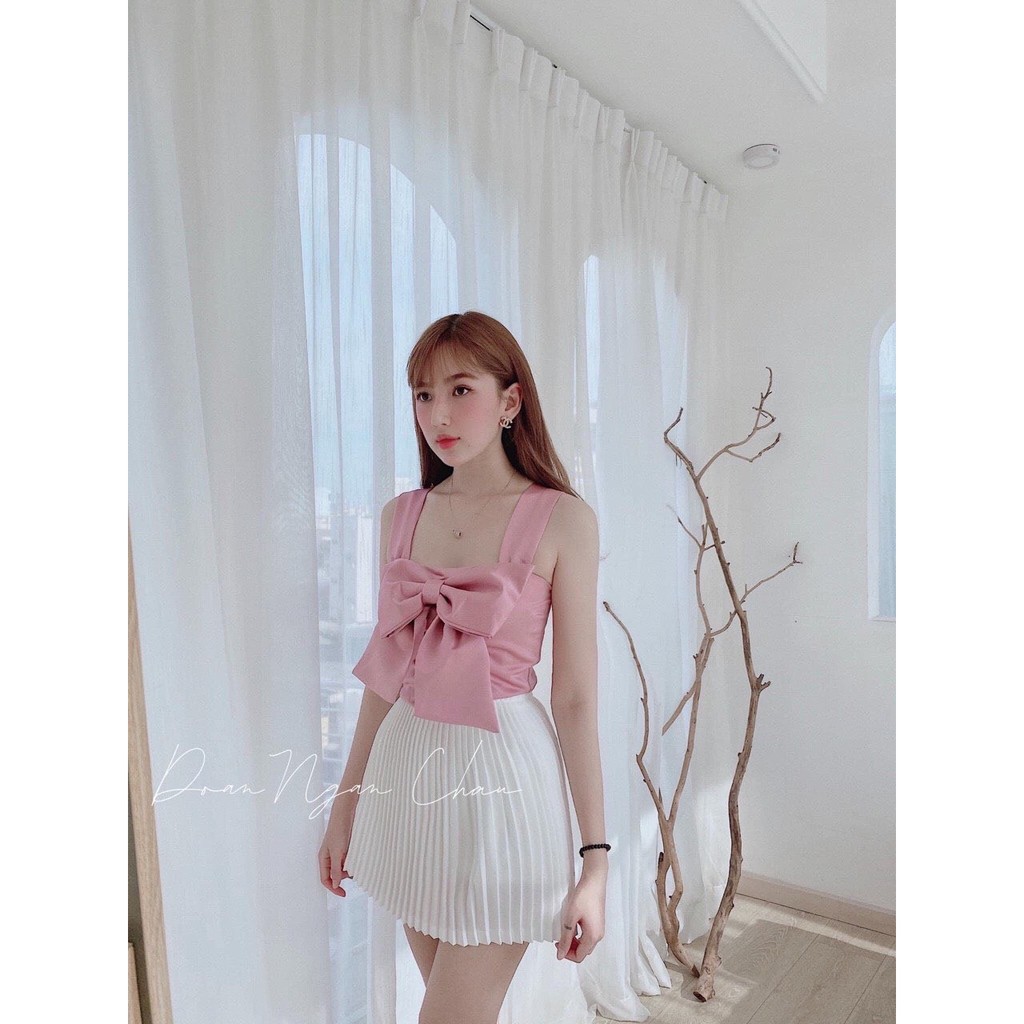 Áo kiểu bản to nơ ngực xinh xắn chất voan mềm