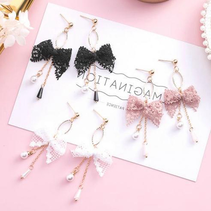 Bông tai dạng ruy băng đính đá phong cách Hàn Quốc B