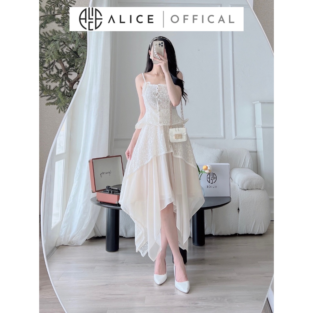 Set Váy 2 Dây Tiểu Thư ALICE Thiết Kế Chân Váy Bèo Phối Tơ Nhiều Tầng, Chất Vải Ren Hàn Cao Cấp Mềm Mát V854