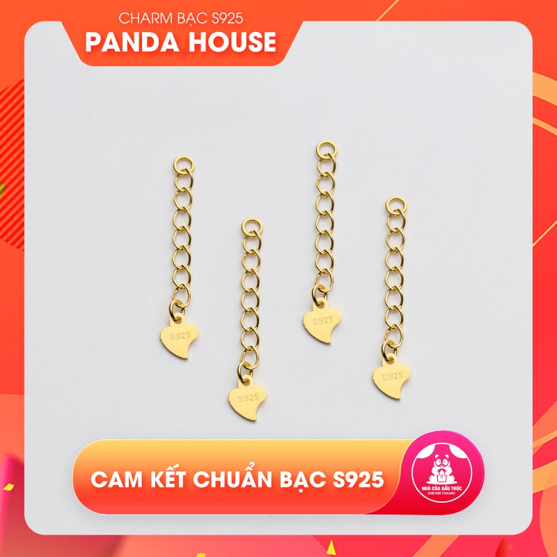 Charm bạc s925 dây xích trái tim trang trí bạc mạ vàng - Panda House