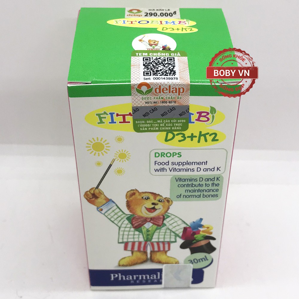 Fitobimbi D3+K2 Drops bổ sung vitamin d3 và k2 hỗ trợ hấp thu canxi cho trẻ em và người lớn