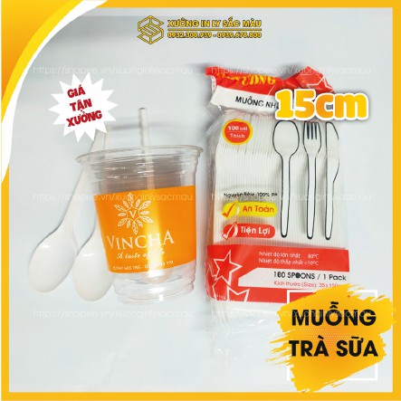 Sỉ 100 muỗng nhựa 15cm dành cho quán trà sữa, muỗng nhựa cà phê, muỗng nhựa sinh tố