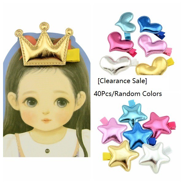 Set 40 kẹp tóc KIDSBOWS trang trí vương miện/ ngôi sao/ trái tim xinh xắn dành cho bé gái